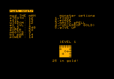 Dungeon of Death game screenshot for Commodore PET